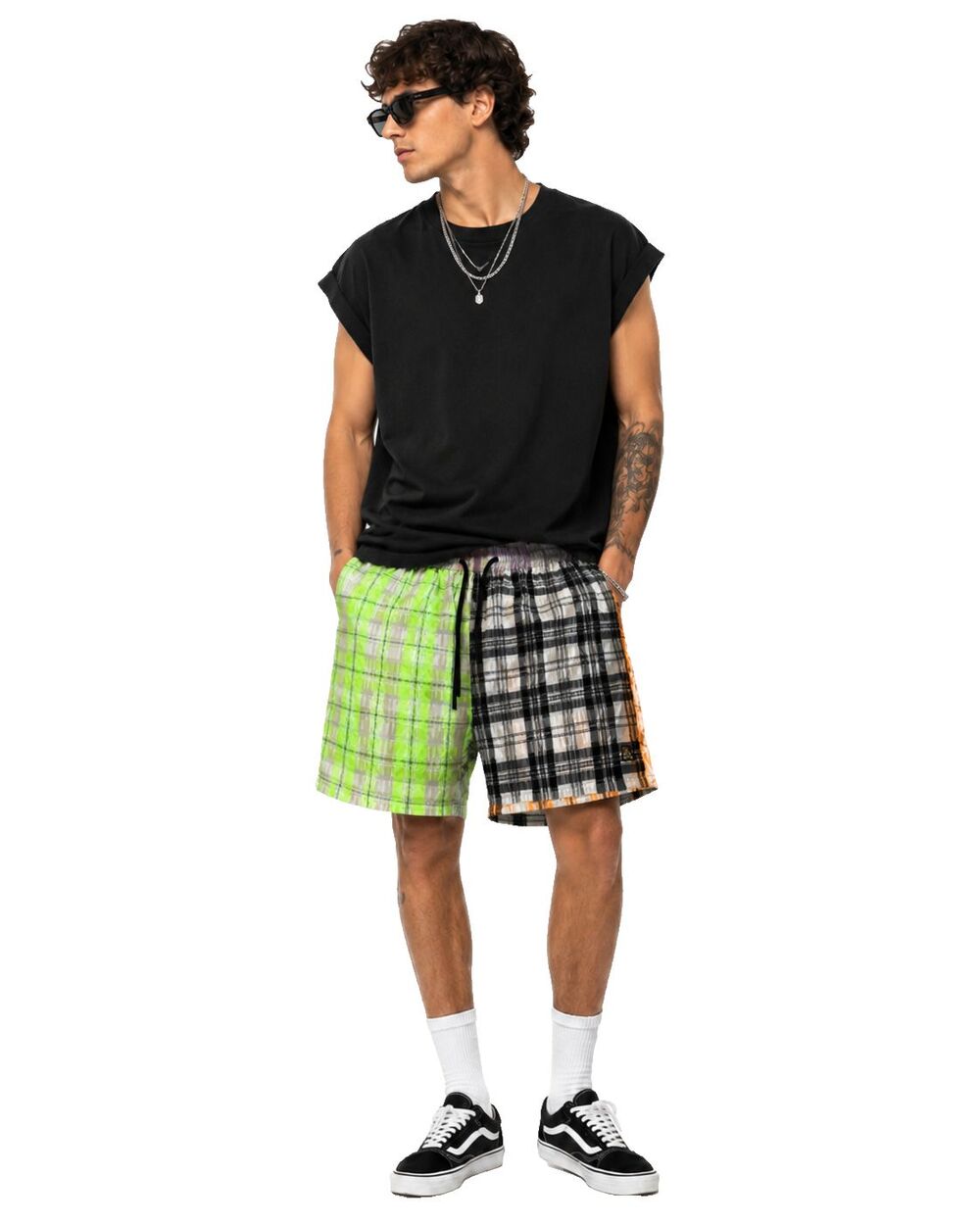 Teddy Fresh Plaid Shorts Men's Small Bear Monogram Pockets Neon Multi-Color NWT